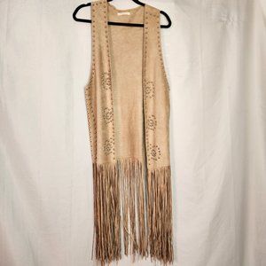 Do Everything in Love Gold Studded Suede Beige Vest One Size Cardigan Tassels